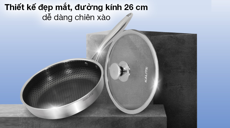 Chảo inox chống dính đáy inox 26 cm Kalite KL-326 - Thiết kế đơn giản, màu trắng bạc inox bóng sáng, đẹp mắt, đường kính 26 cm