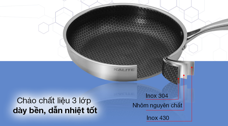 Chảo inox chống dính đáy inox 26 cm Kalite KL-326 - Chất liệu inox 304 - nhôm nguyên chất - inox 430