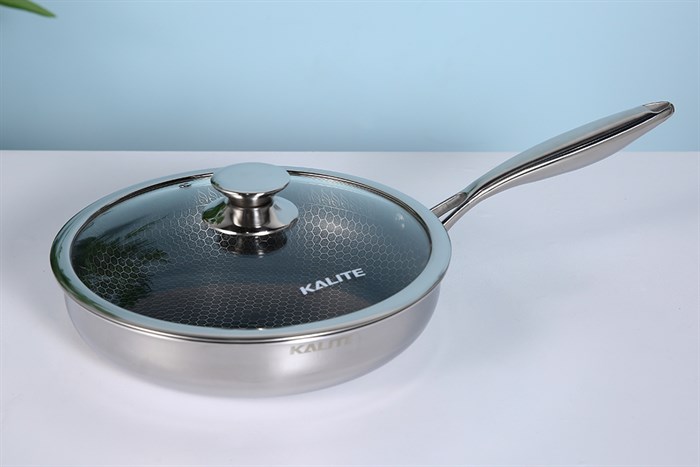 Chảo inox sâu chống dính tổ ong đáy từ nắp kính 26 cm Kalite KL-326 Màu Bạc Inox