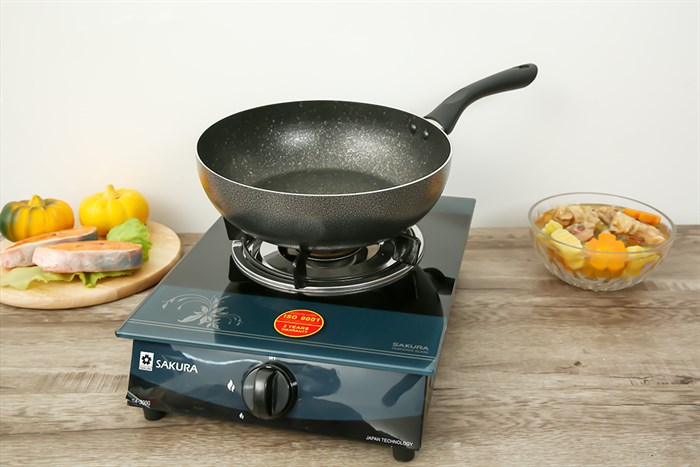 Chảo nhôm sâu chống dính vân đá đáy từ 26 cm Sunhouse SHS26MB Màu Đen