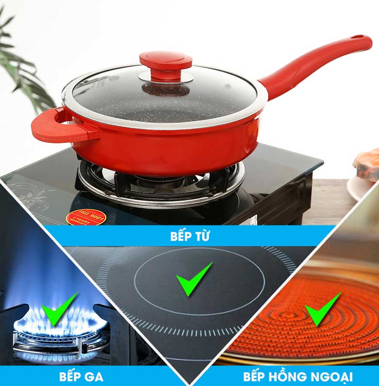 Chảo nhôm Elmich Vitaplus Fiore EL0350 dùng được tất cả các loại bếp