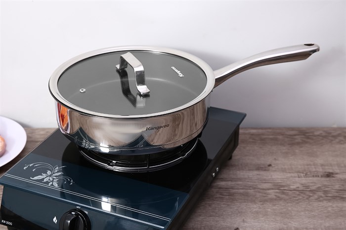 Chảo inox chống dính đáy từ nắp kính 26 cm Kangaroo KG01F126 Màu Inox