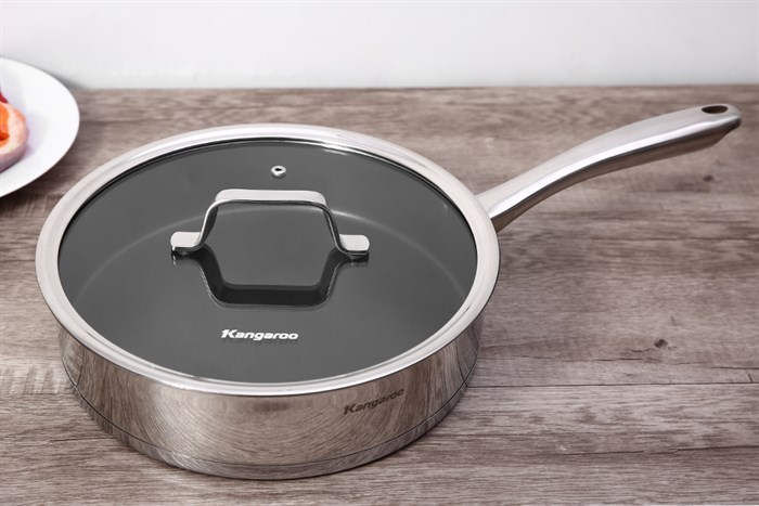 Chảo inox chống dính đáy từ nắp kính 26 cm Kangaroo KG01F126 Màu Inox