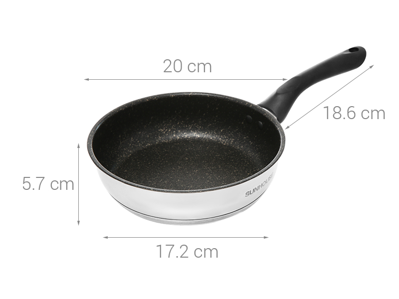 Chảo inox chống dính vân đá đáy từ 20 cm Sunhouse IN20M4