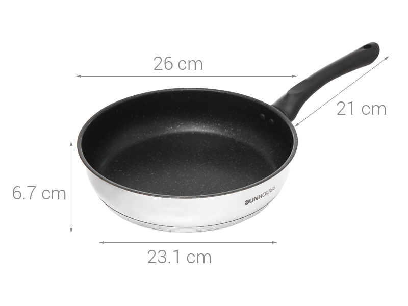Chảo inox chống dính vân đá đáy từ 26 cm Sunhouse IN26M4