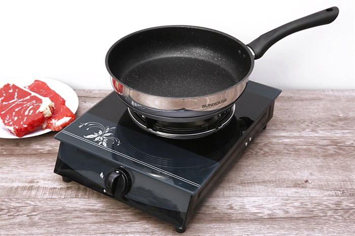 Chảo inox chống dính vân đá đáy từ 26 cm Sunhouse IN26M4 Màu Inox