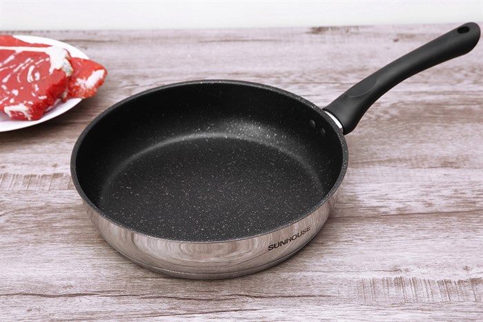 Chảo inox chống dính vân đá đáy từ 26 cm Sunhouse IN26M4 Màu Inox