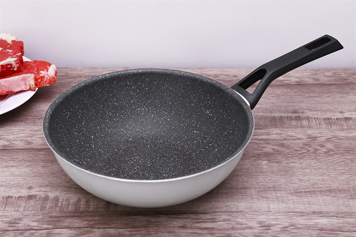 Chảo nhôm sâu chống dính vân đá đáy từ 24 cm Kims Cook EARM224H Màu Trắng