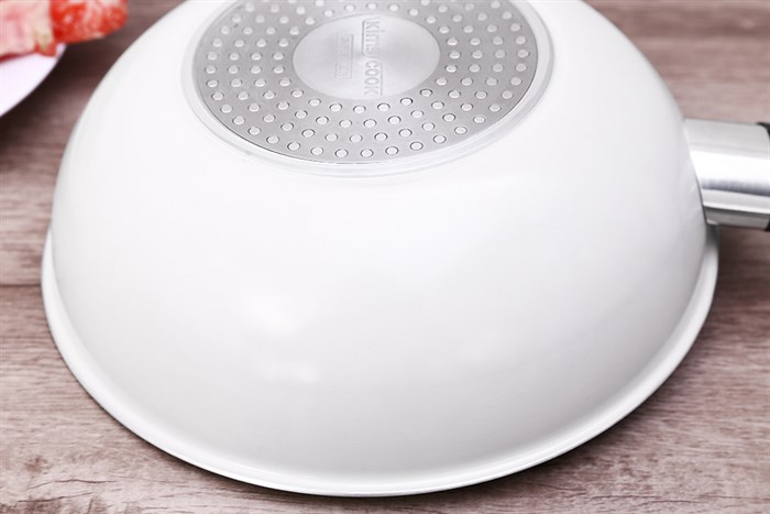 Chảo nhôm sâu chống dính vân đá đáy từ 24 cm Kims Cook EARM224H Màu Trắng