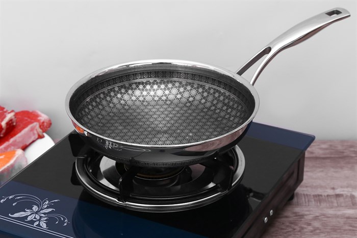 Chảo inox chống dính đáy từ 22 cm Kims Cook N122M Màu Inox