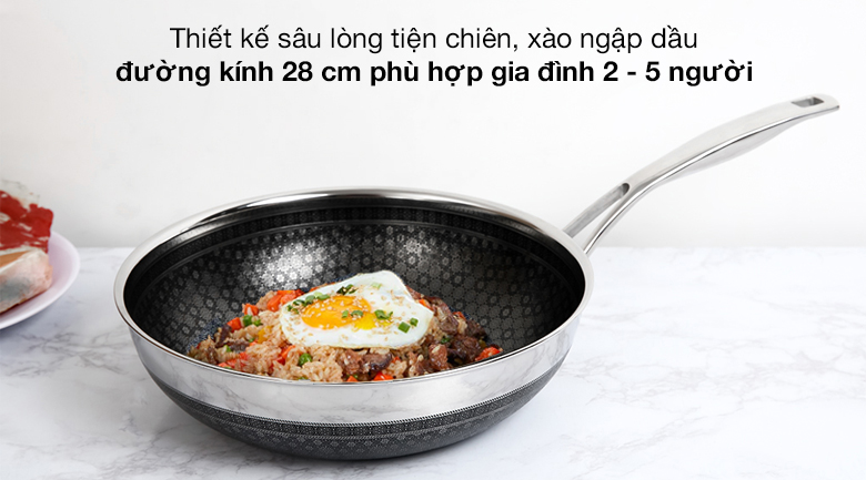 Đường kính - Chảo inox sâu chống dính đáy từ 28cm Kims Cook N228M