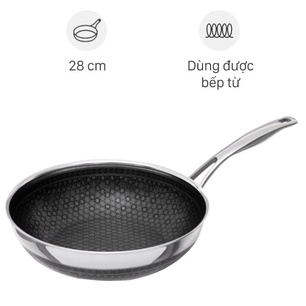 Chảo inox sâu chống dính đáy từ Kims Cook N228M