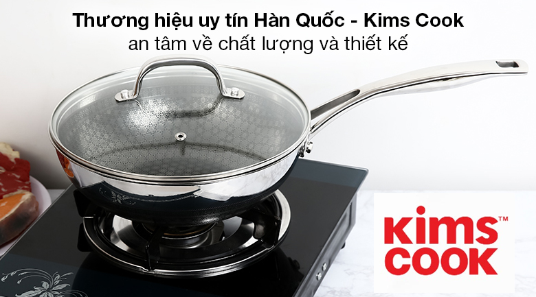 Chảo inox sâu chống dính nắp kính đáy từ 24cm Kims Cook N224MZ - Kims Cook N224MZ của thương hiệu uy tín Hàn Quốc - Kims Cook