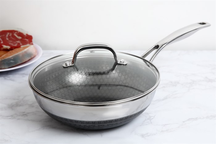Chảo inox sâu chống dính nắp kính đáy từ 24 cm Kims Cook N224MZ Màu Inox