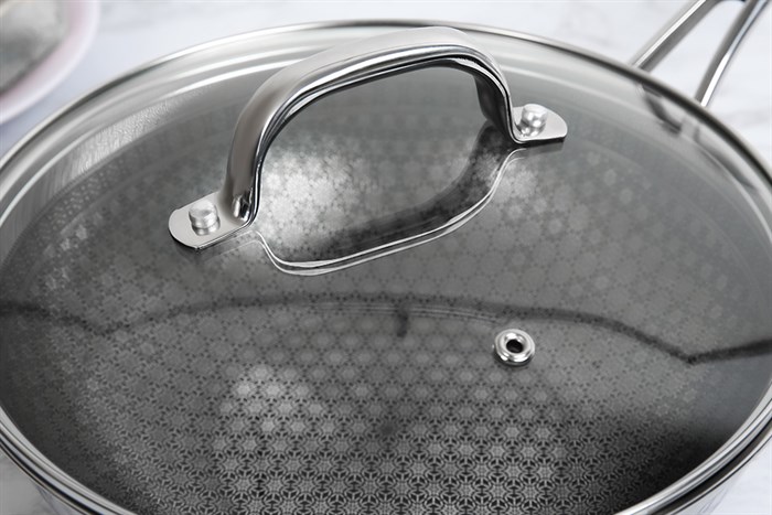 Chảo inox sâu chống dính nắp kính đáy từ 24 cm Kims Cook N224MZ Màu Inox