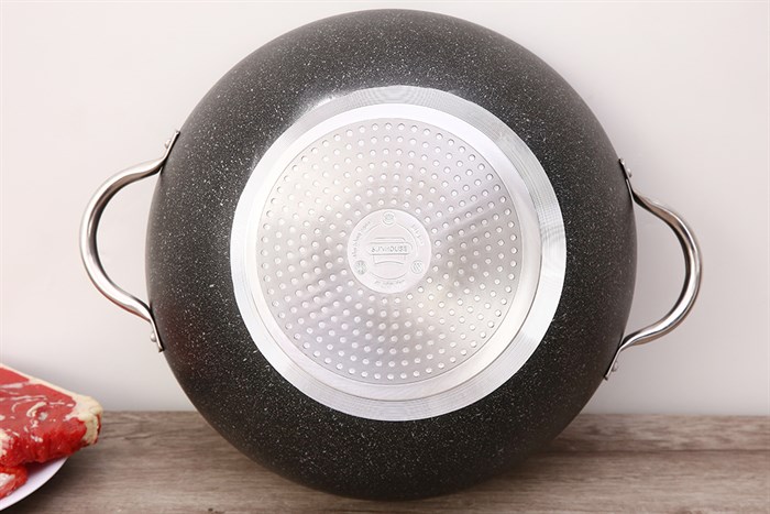 Chảo nhôm sâu chống dính vân đá đáy từ 34 cm Sunhouse SWP34M Màu Đen