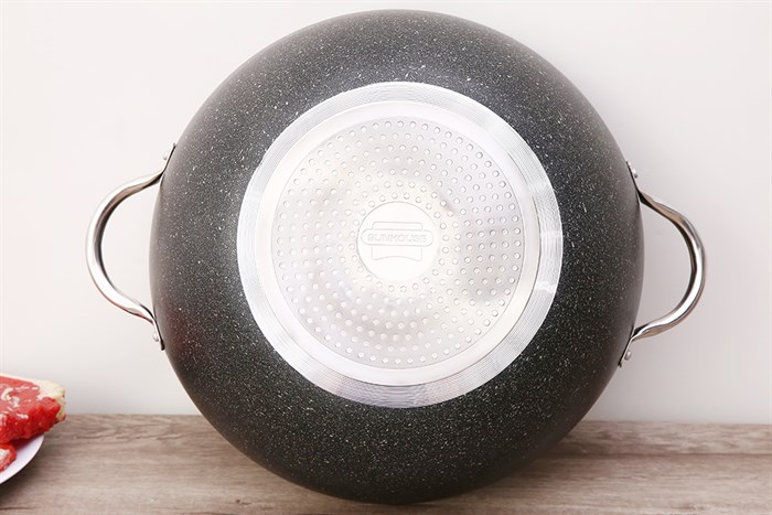 Chảo nhôm sâu chống dính vân đá đáy từ 36 cm Sunhouse SWP36M Màu Đen