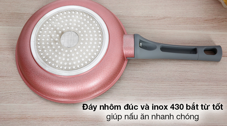 Chảo nhôm chống dính đáy từ 24cm Sunhouse SBD24MP - Đáy chảo chống dính có lớp nhôm đúc và inox 430 bắt từ tốt