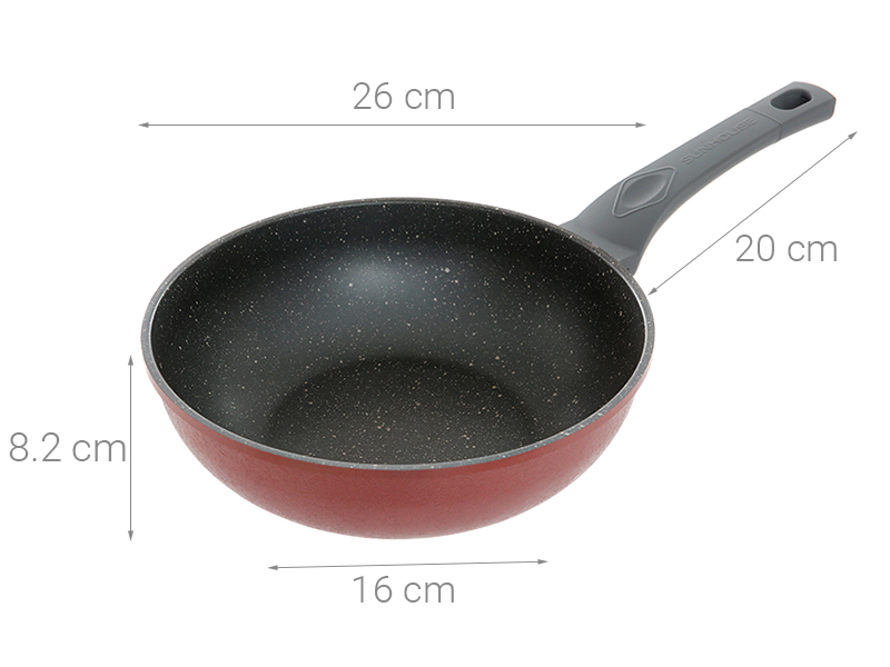 Chảo nhôm sâu chống dính vân đá đáy từ 26 cm Sunhouse SBDS26MP