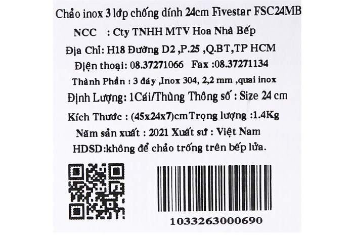 Chảo inox chống dính vân đá đáy từ 24 cm Fivestar FSC24MB Màu Inox