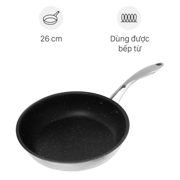 Chảo Inox 3 Đáy Chống Dính Vân Đá Đáy Từ 26 Cm Fivestar Fsc26Mb