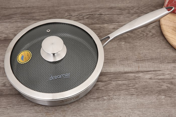Chảo inox sâu chống dính tổ ong đáy từ nắp kính 24 cm Dreamer DKW-NFL124B Màu Bạc Inox