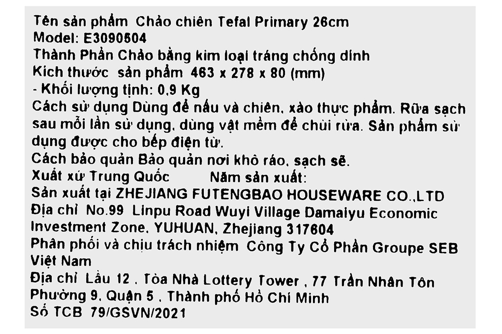 Chảo nhôm chống dính đáy từ 26 cm Tefal Primary E3090504 Màu Bạc