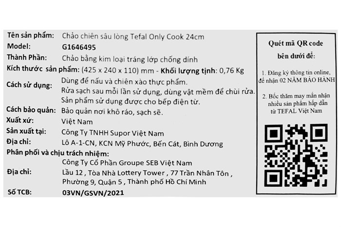 Chảo nhôm sâu chống dính đáy từ 24 cm Tefal Only Cook G1646495 Màu Đen