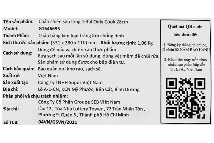 Chảo nhôm sâu chống dính đáy từ 28 cm Tefal Only Cook G1646695 Màu Đen