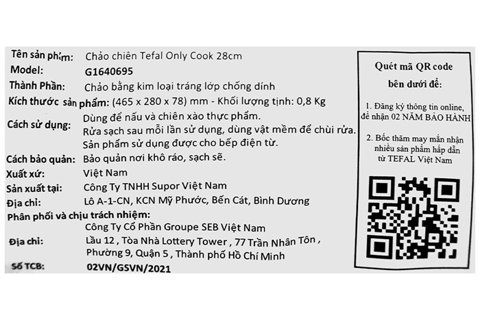 Chảo nhôm chống dính đáy từ 28 cm Tefal Only Cook G1640695 Màu Đen