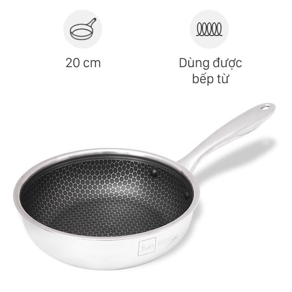 Chảo Inox Sâu Chống Dính Tổ Ong Đáy Từ 20 Cm Fivestar Blackcube Fpc20001