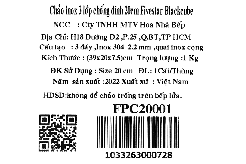 Chảo inox chống dính đáy từ 20 cm Fivestar Blackcube FPC20001