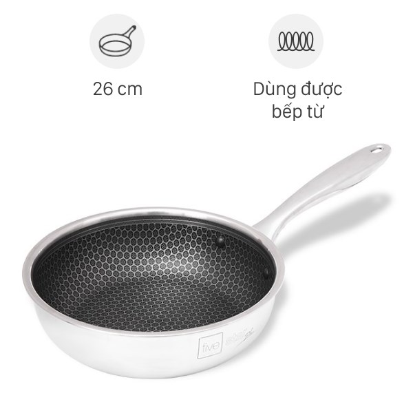 Chảo Inox Sâu Chống Dính Tổ Ong Đáy Từ 26 Cm Fivestar Blackcube Fpc26005