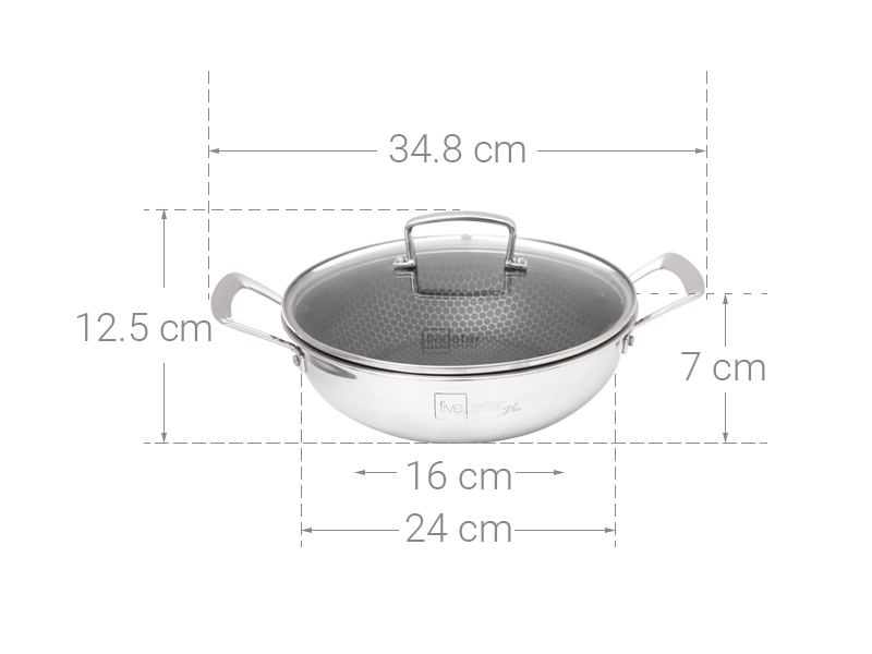 Chảo inox sâu chống dính tổ ong đáy từ nắp kính 24 cm Fivestar FPC24003