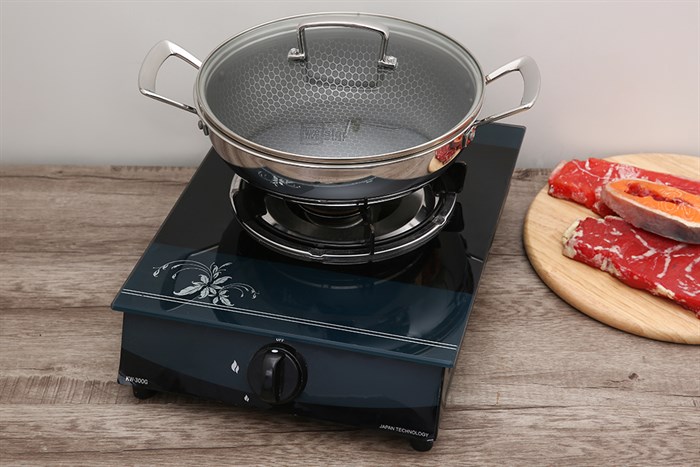 Chảo inox sâu chống dính tổ ong đáy từ nắp kính 24 cm Fivestar FPC24003