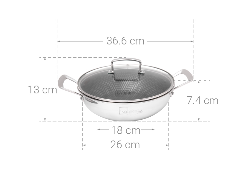 Chảo inox sâu chống dính tổ ong đáy từ nắp kính 26 cm Fivestar FPC24004