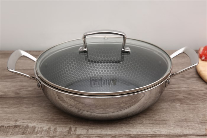 Chảo inox sâu chống dính tổ ong đáy từ nắp kính 26 cm Fivestar FPC24004 Màu Trắng - Xám