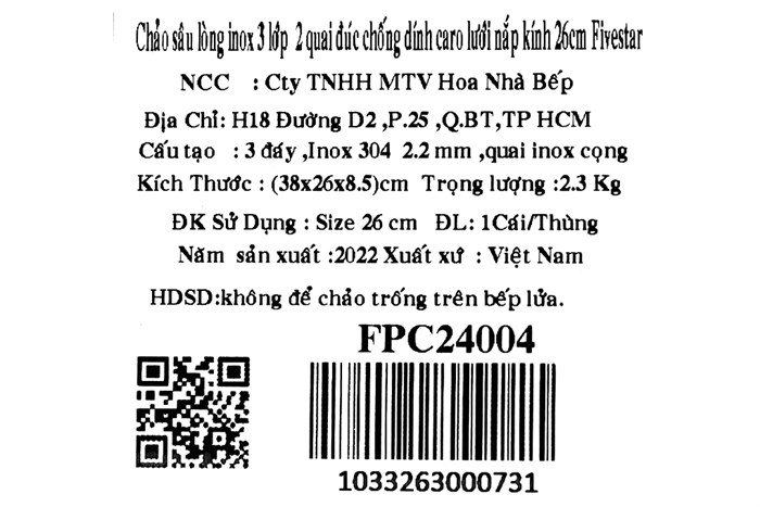 Chảo inox sâu chống dính tổ ong đáy từ nắp kính 26 cm Fivestar FPC24004 Màu Trắng - Xám