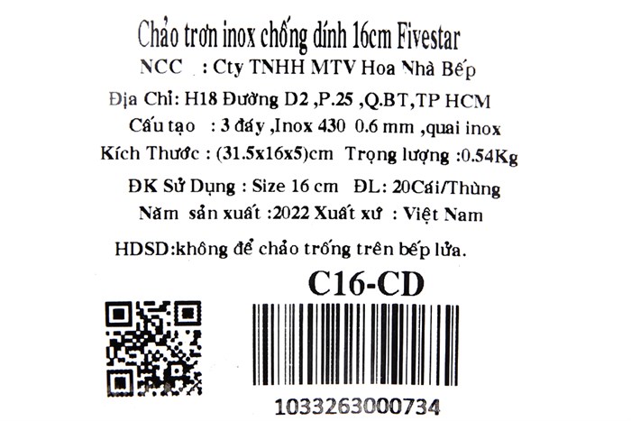 Chảo inox chống dính đáy từ 16 cm Fivestar C16-CD Màu Trắng - Xám