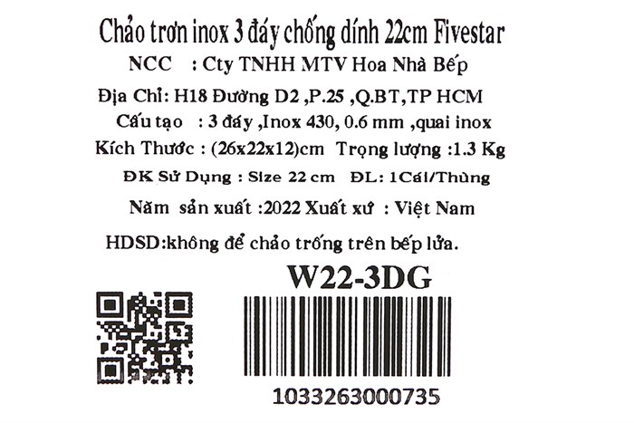 Chảo inox sâu chống dính đáy từ nắp kính 22 cm Fivestar W22-3DG Màu Trắng - Xám