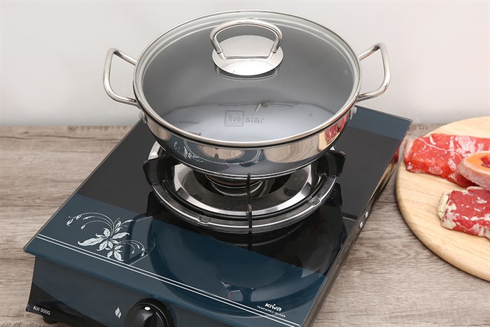 Chảo inox sâu chống dính đáy từ nắp kính 22 cm Fivestar W22-3DG