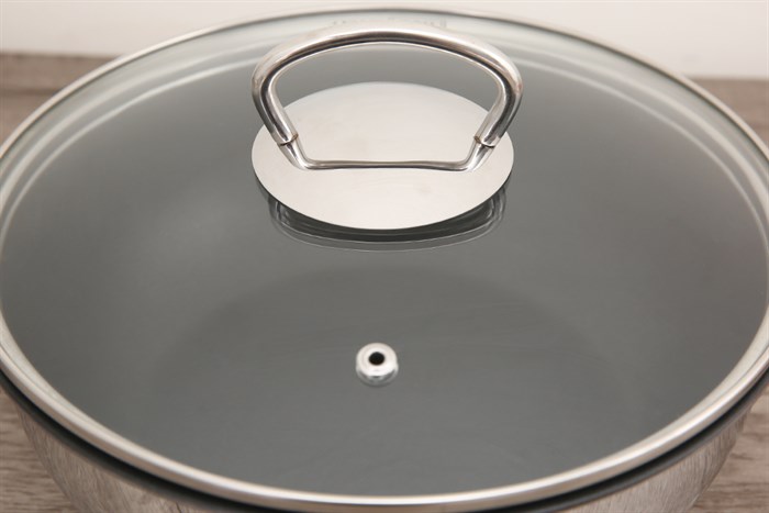 Chảo inox sâu chống dính đáy từ nắp kính 22 cm Fivestar W22-3DG Màu Trắng - Xám