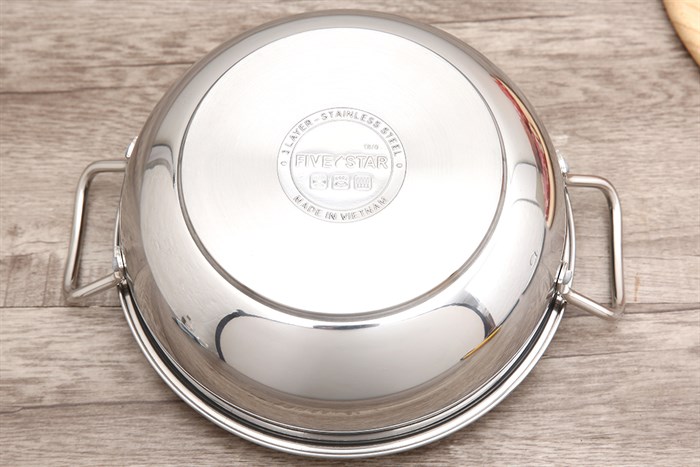 Chảo inox sâu chống dính đáy từ nắp kính 22 cm Fivestar W22-3DG Màu Trắng - Xám