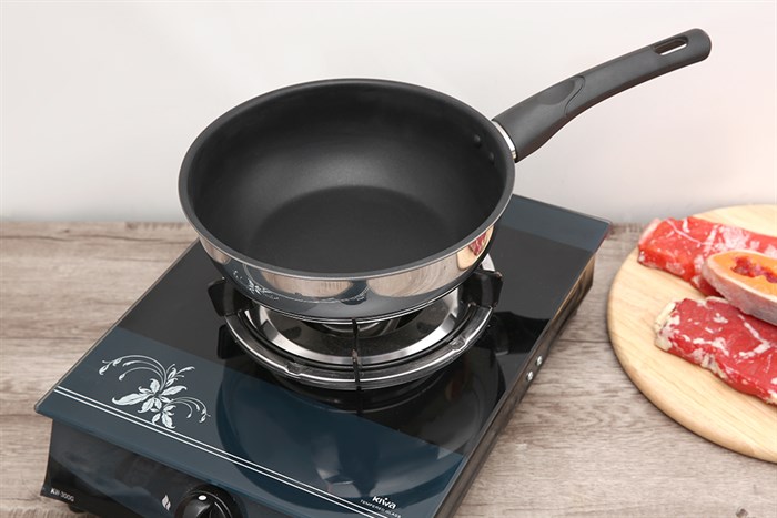 Chảo inox sâu chống dính đáy từ 22 cm Fivestar C22-IN Màu Trắng - Xám