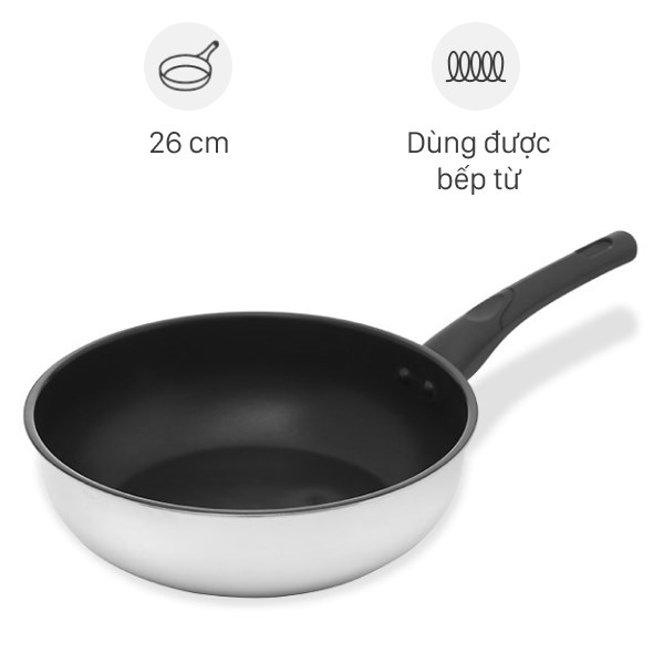 chảo inox sâu chống dính đáy từ 26 cm fivestar c26-in