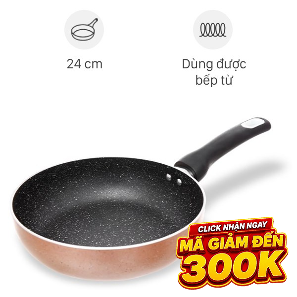 Chảo nhôm sâu chống dính vân đá đáy từ Elmich EL2024MN