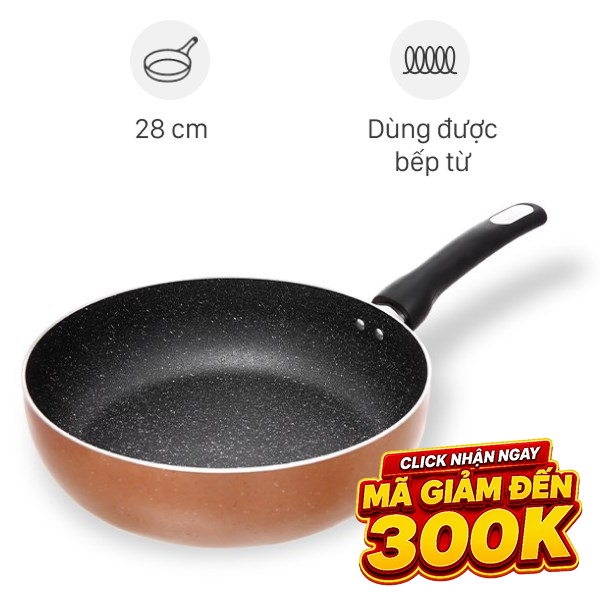 Chảo nhôm sâu chống dính vân đá đáy từ Elmich EL2028MN