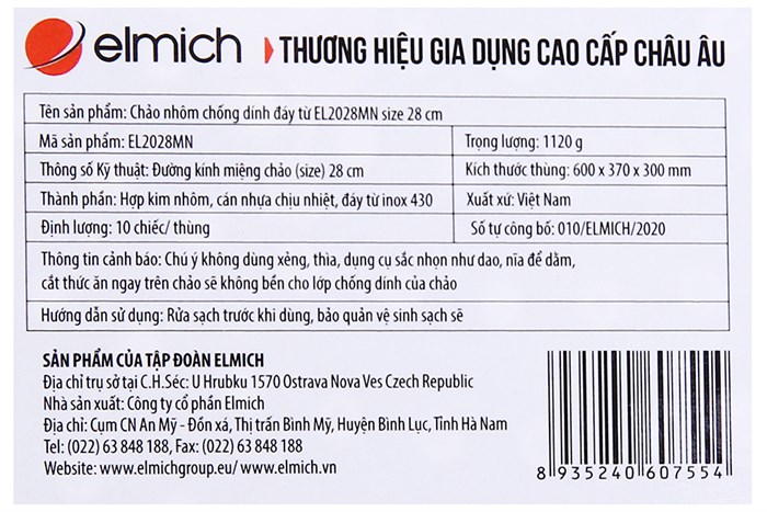 Chảo nhôm sâu chống dính vân đá đáy từ 28 cm Elmich EL2028MN Màu Vàng đồng