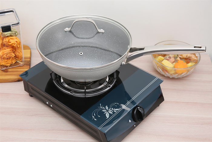 Chảo nhôm sâu chống dính vân đá đáy từ nắp kính 28 cm Elmich Fusion EL-3969 Xanh