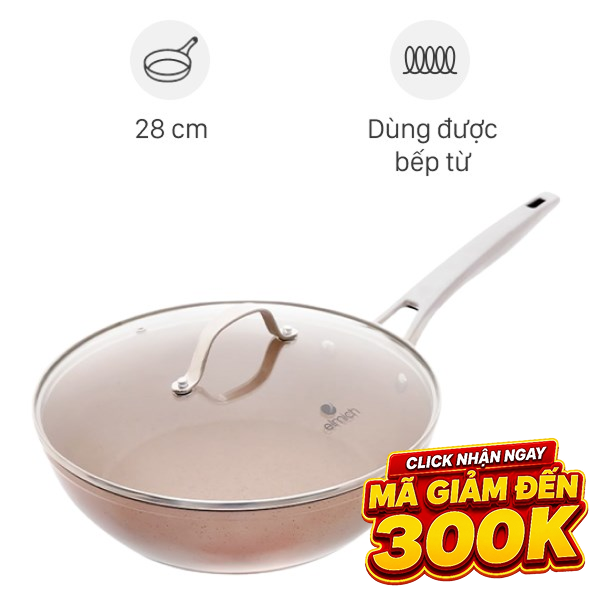 Chảo nhôm chống dính vân đá đáy từ nắp kính Elmich Fusion EL-3969